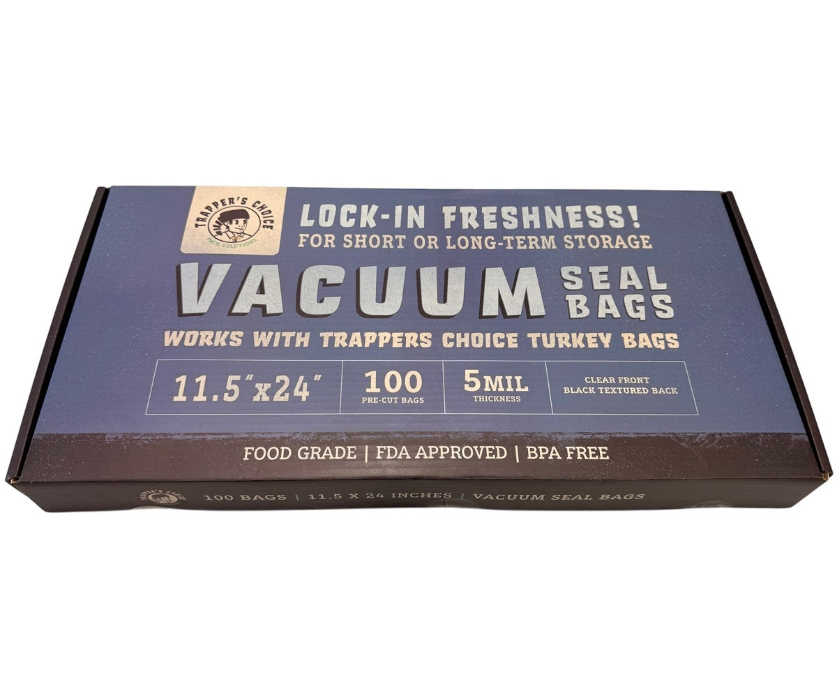 Trapper’s Choice 11.5" x 24" Black/Clear Vacuum Seal Bags – 5 Mil – Pack of 100