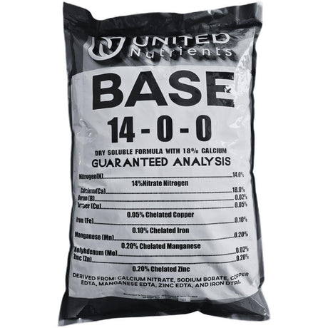 Bag of United Nutrients BASE 14-0-0 fertilizer on a white background