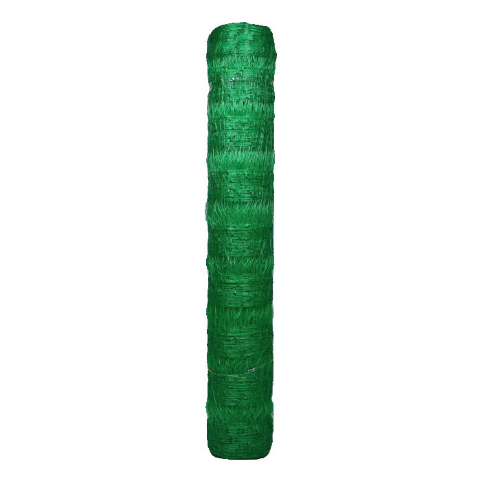 Green plastic garden trellis netting on a white background