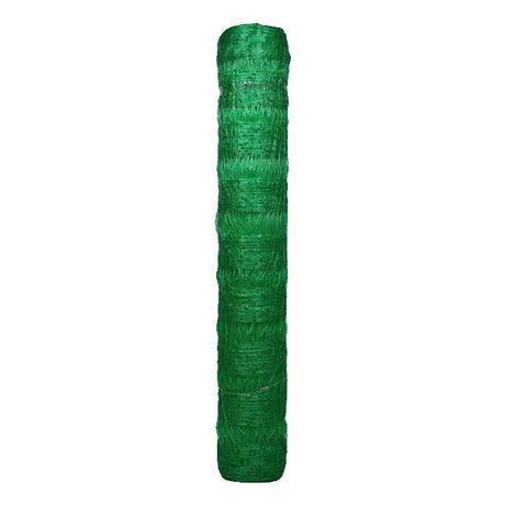 Green plastic garden trellis netting on a white background