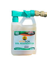 Vita Soil Soil Regenerator container with a hose attached in front of a tree