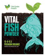 Vital Fish Powder packaging with fish illustration and soil texture