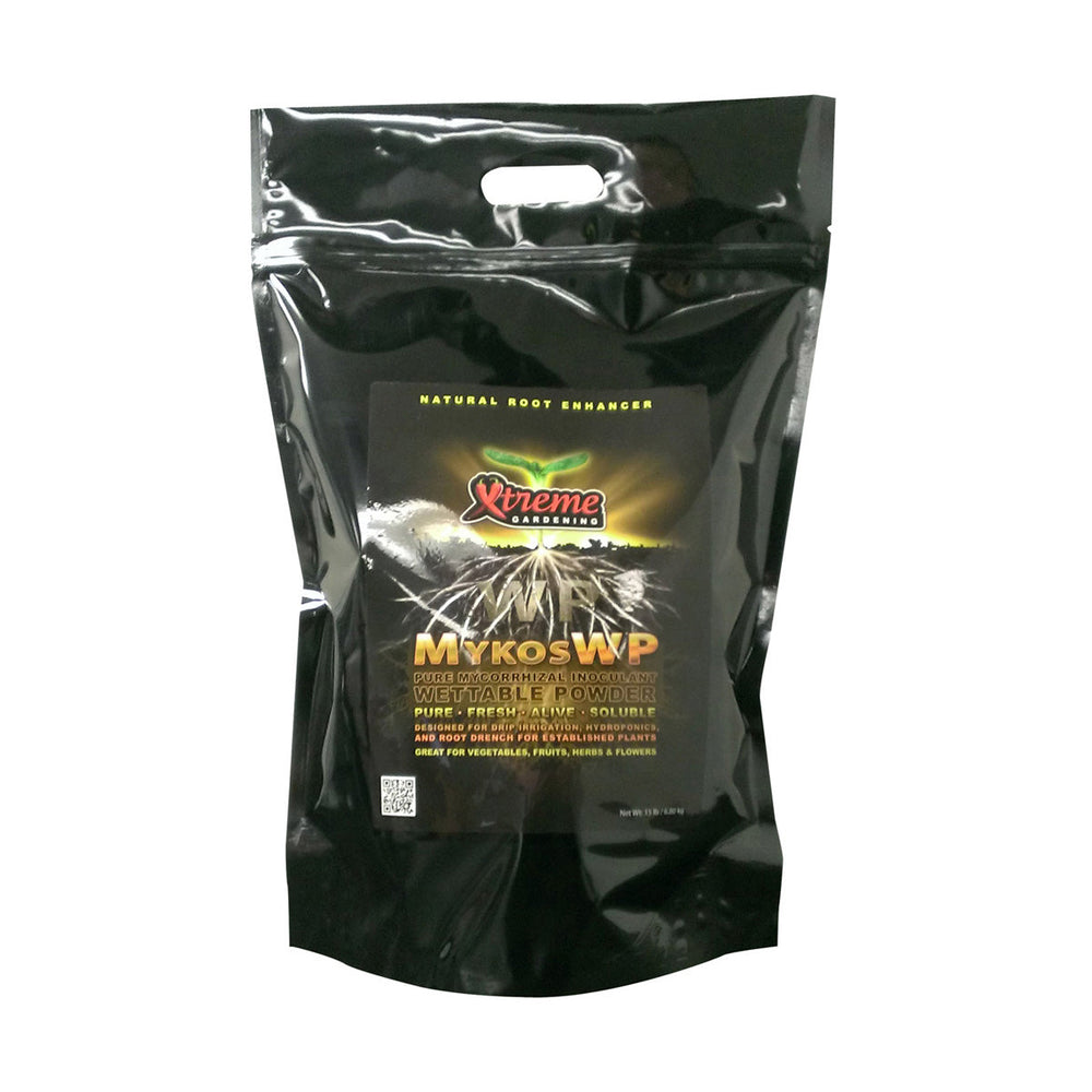 Black bag of Xreme Mykos WP natural root enhancer on a white background