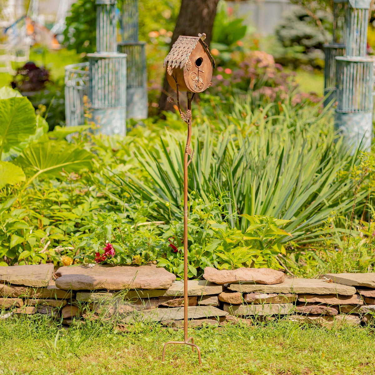Napa Valley Wildflower Co Farm House Iron Birdhouse Garden Stake