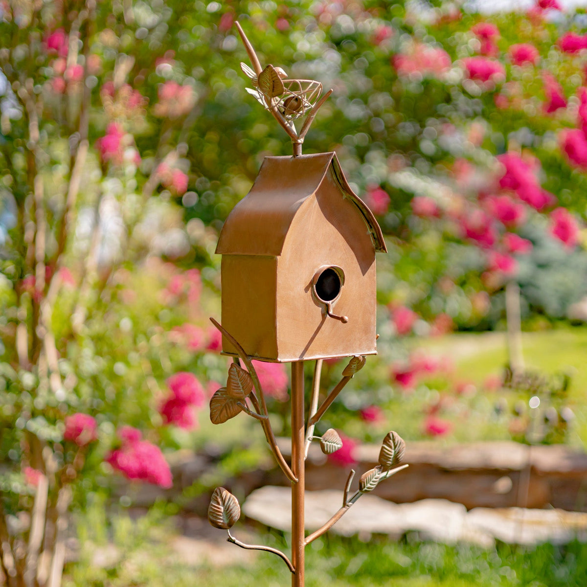 Napa Valley Wildflower Co 64.5" Sloped Roof Birdhouse Garden Stake
