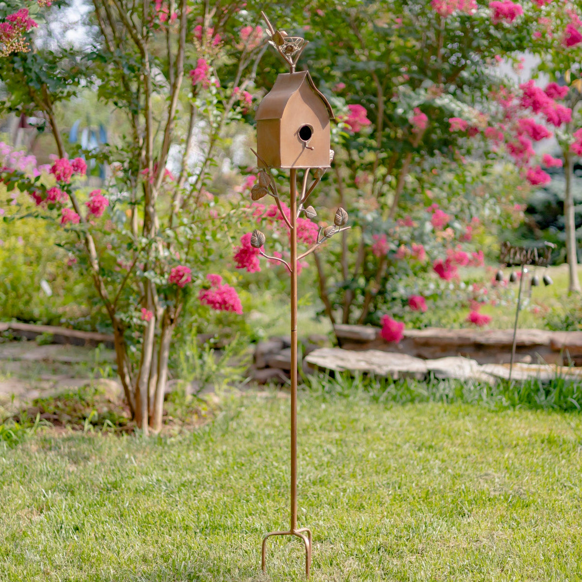 Napa Valley Wildflower Co 64.5" Sloped Roof Birdhouse Garden Stake