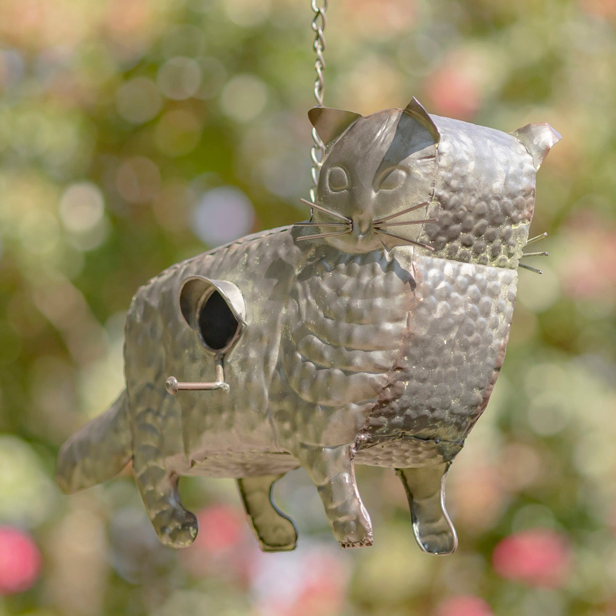 Napa Valley Wildflower Co 27.5" Galvanized Cat Hanging Birdhouse