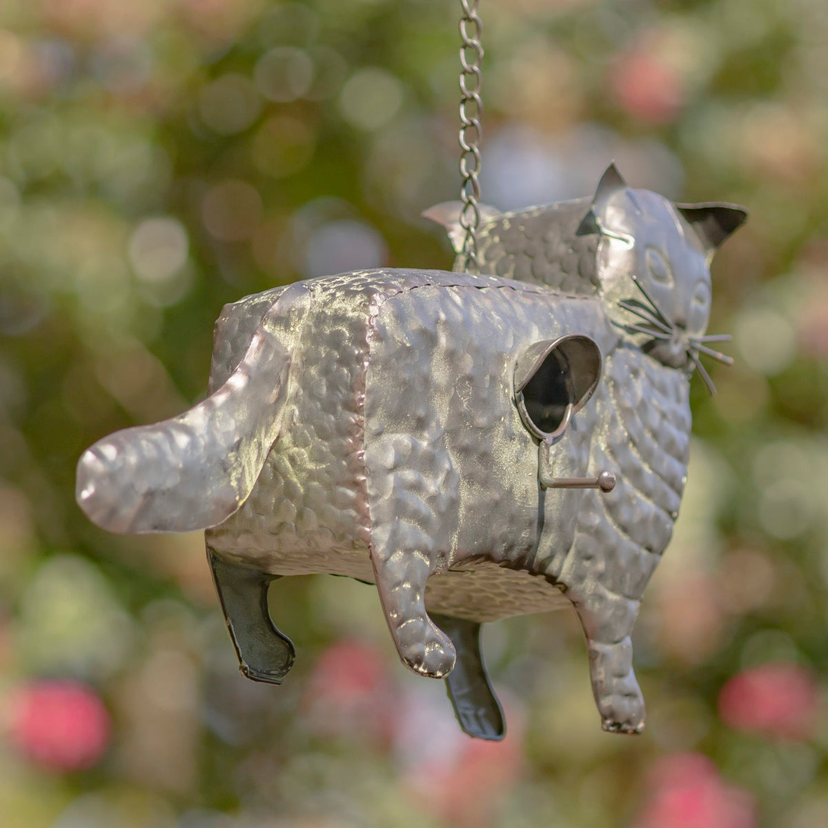 Napa Valley Wildflower Co 27.5" Galvanized Cat Hanging Birdhouse