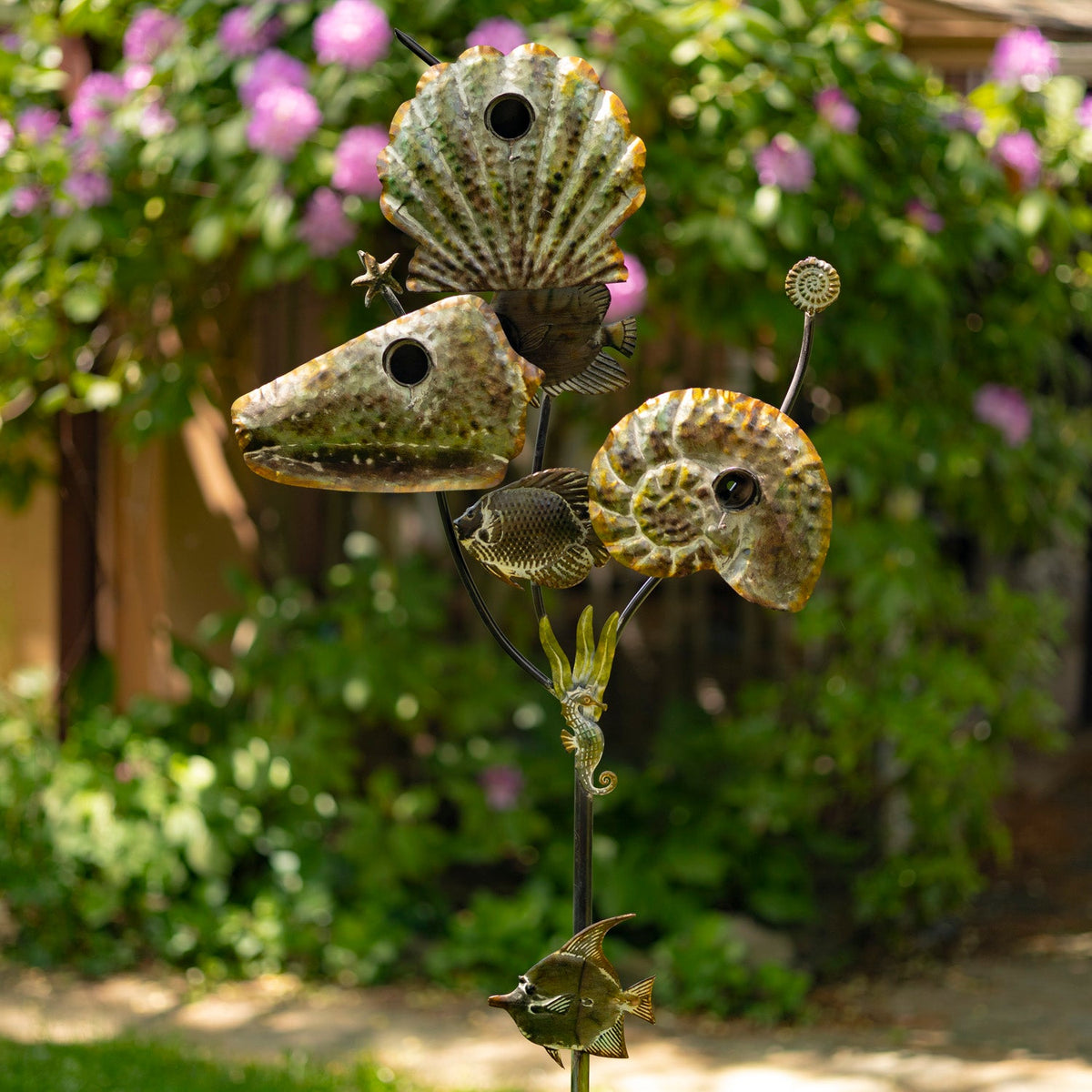 Napa Valley Wildflower Co Coastal Seashell Triple Birdhouse Garden Stake