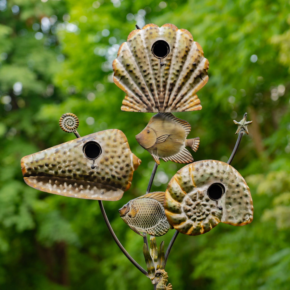Napa Valley Wildflower Co Coastal Seashell Triple Birdhouse Garden Stake