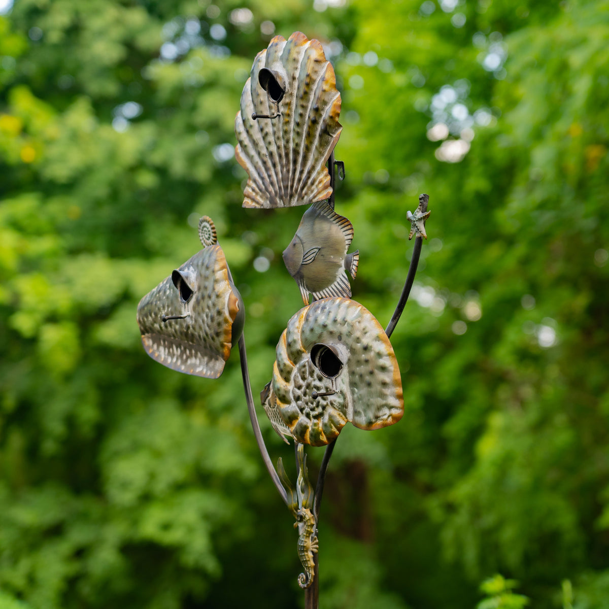 Napa Valley Wildflower Co Coastal Seashell Triple Birdhouse Garden Stake