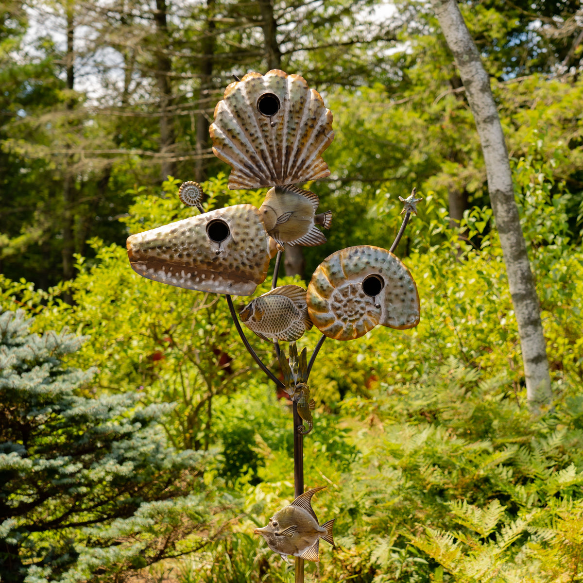 Napa Valley Wildflower Co Coastal Seashell Triple Birdhouse Garden Stake