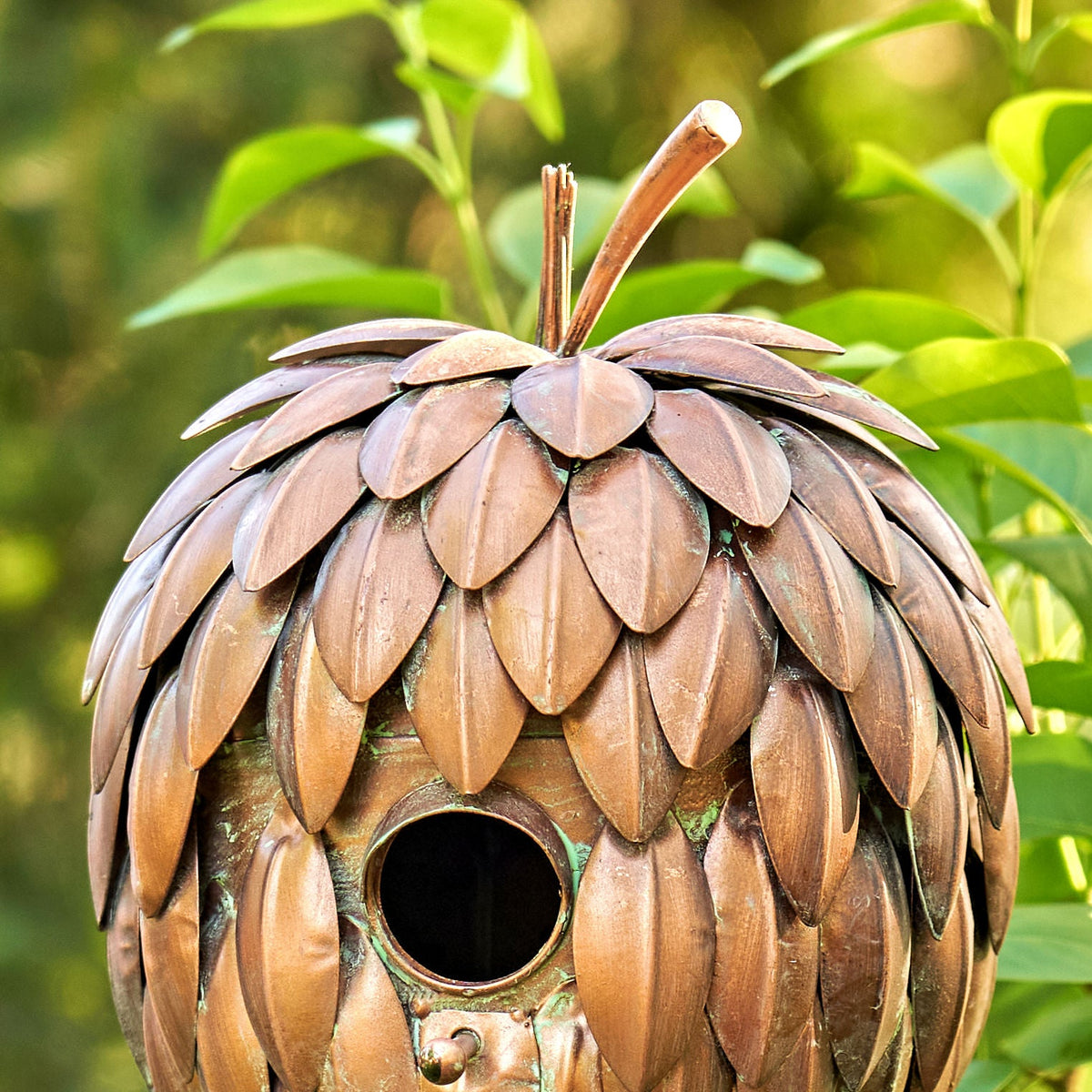 Napa Valley Wildflower Co. 67" Pinecone Birdhouse Garden Stake – Distressed Copper Finish