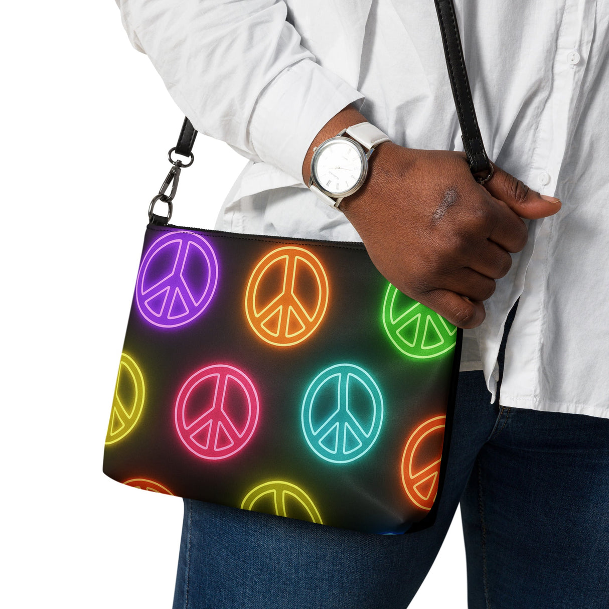 Neon Peace Cross-body Bag – Colorful Festival Side Bag