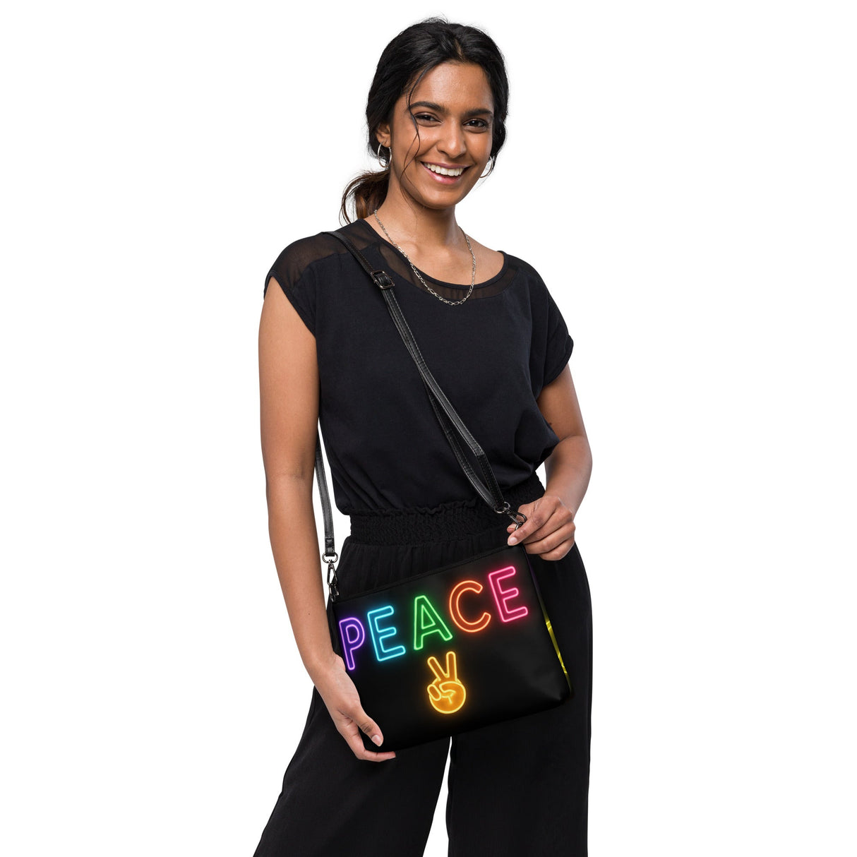 Neon Peace Cross-body Bag – Colorful Festival Side Bag