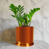 Mid-Century Ribbed 3D Printed Planter with Drainage & Saucer