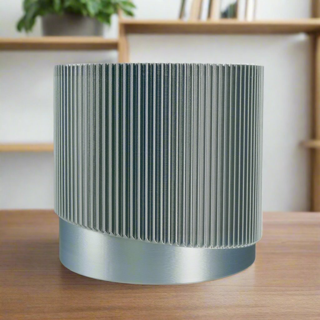 Mid-Century Ribbed 3D Printed Planter with Drainage & Saucer