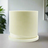 Mid-Century Ribbed 3D Printed Planter with Drainage & Saucer