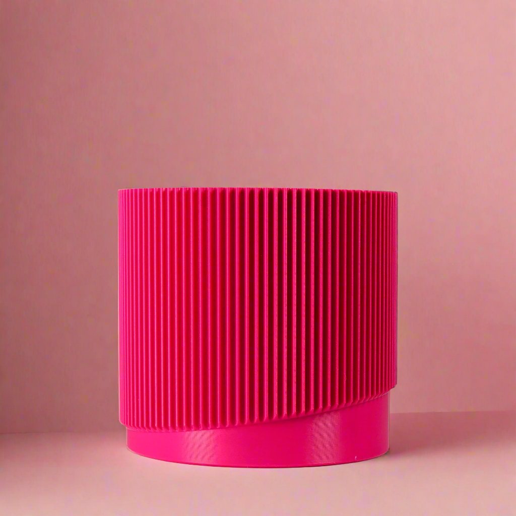 Mid-Century Ribbed 3D Printed Planter with Drainage & Saucer