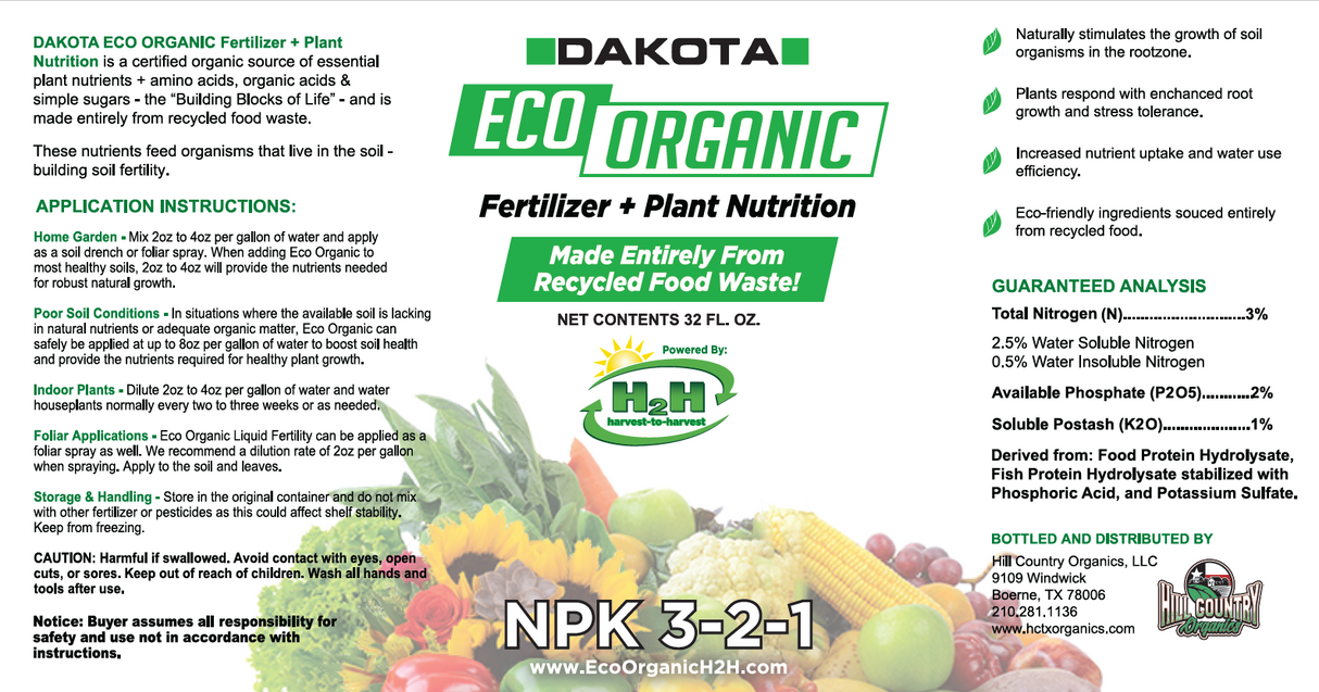 Eco-Organic 3-2-1 Liquid Fertilizer 32oz – Sustainable Plant Food & Biostimulant