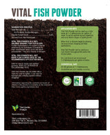 Vital Fish Powder packaging with text and labels on a dark background