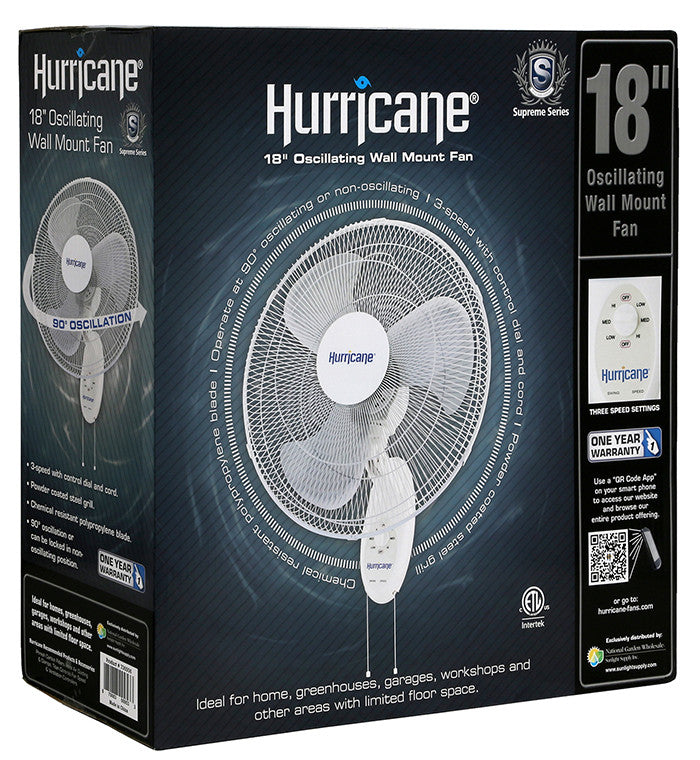 Hurricane 18" Supreme Oscillating Wall Mount Fan