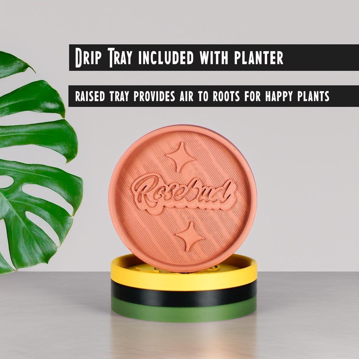Mid-Century Ribbed 3D Printed Planter with Drainage & Saucer