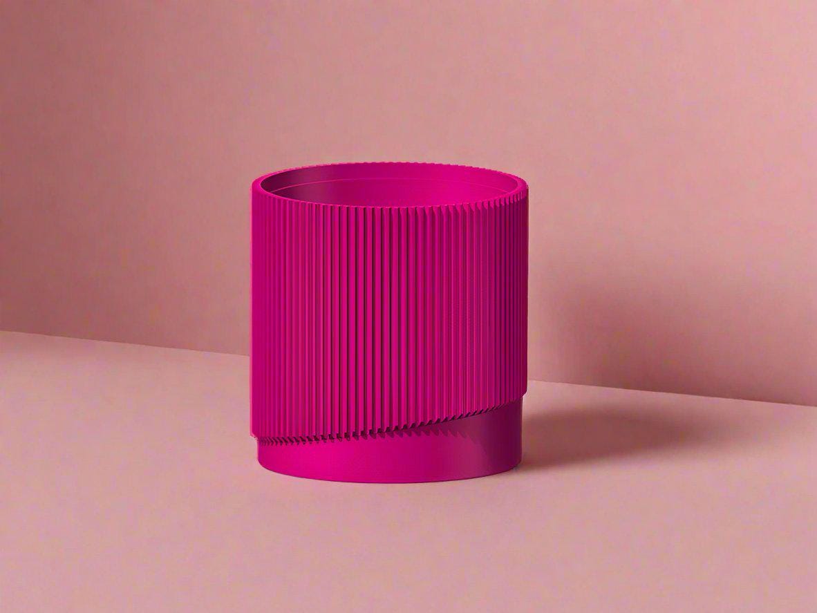 Mid-Century Ribbed 3D Printed Planter with Drainage & Saucer