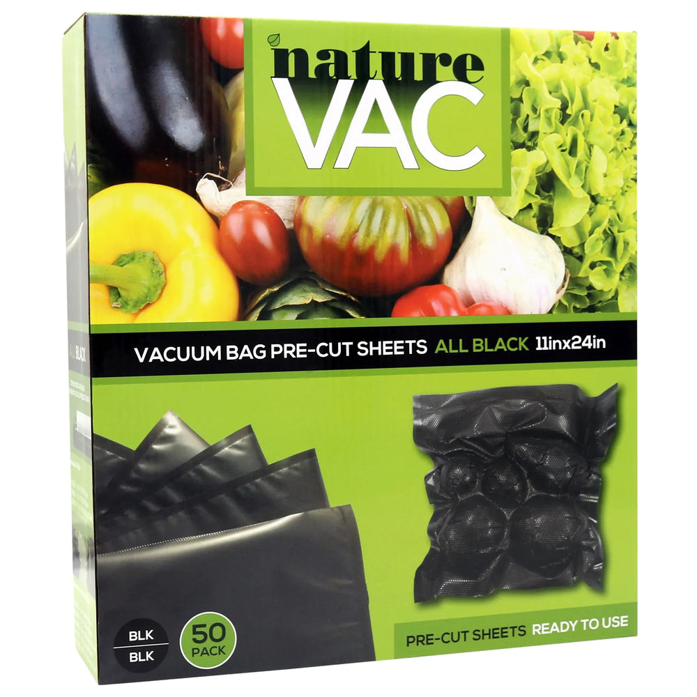 NatureVAC 11" x 24" Precut Vacuum Seal Bags - All Black (Pack of 50)