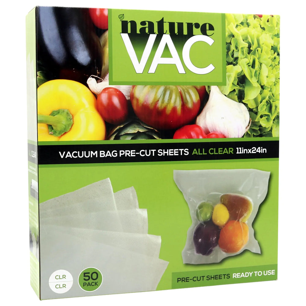 NatureVAC 11" x 24" Precut Vacuum Seal Bags - All Clear (Pack of 50)