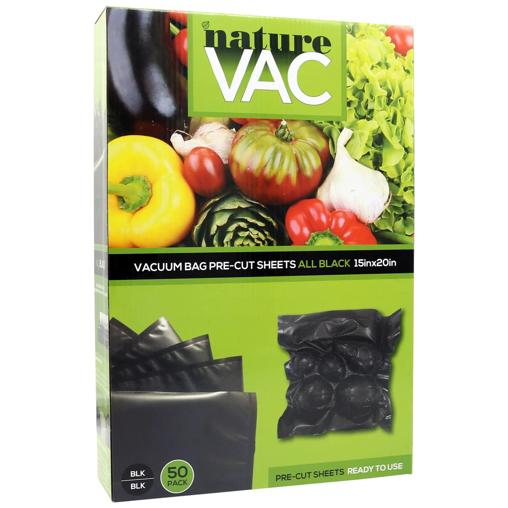 NatureVAC 15" x 20" Precut Vacuum Seal Bags - All Black (Pack of 50)