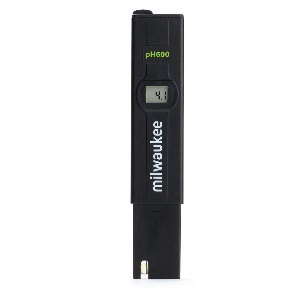 Black pH meter with digital display on a white background, featuring the Milwaukee brand.