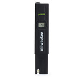 Black pH meter with digital display on a white background, featuring the Milwaukee brand.