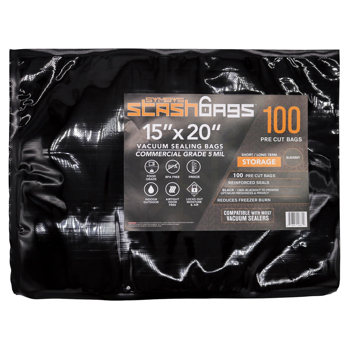Symbys StashBags Precut Vacuum Seal Bags - All Black
