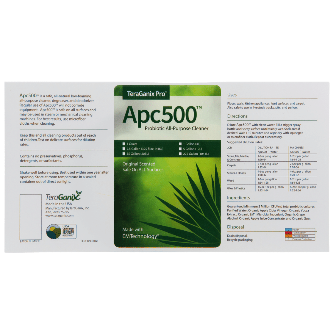 TeraGanix APC500 Nontoxic All-purpose Cleaning product