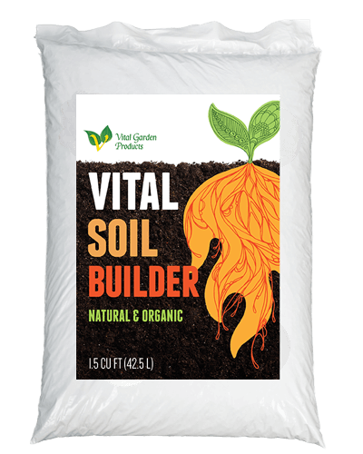 Bag of Vital Soil Builder with a root illustration on a white background