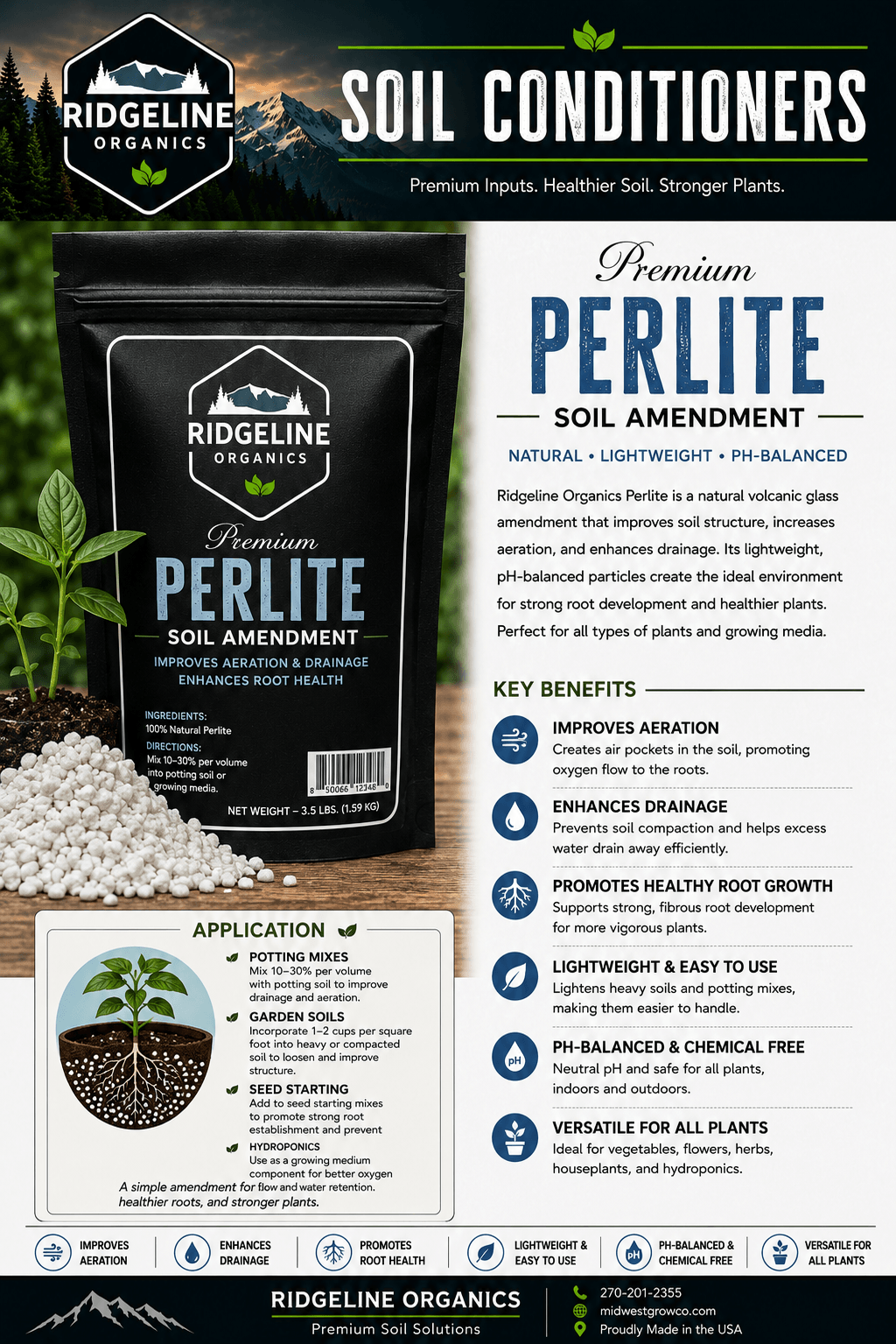 Ridgeline Organics Perlite #2 – Premium Soil Amendment 3.5 lb