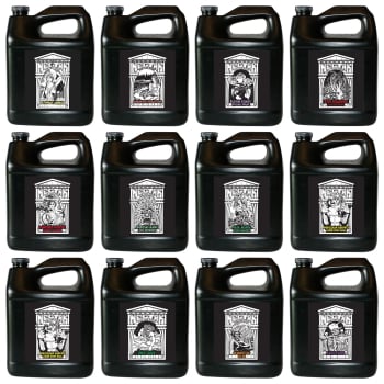Nectar for the Gods Spartan Pack displaying gallon size bottles of Medusa's Magic, Gaia Mania, Zeus Juice, Olympus Up, Hades Down, Athena's Aminas, Aphrodite's Extraction, Bloom Khaos, The Kraken, Demeter's Destiny and 2 bottles of Herculean Harvest