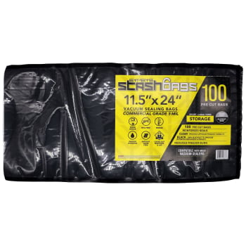 Symbys StashBags – Pre-Cut Vacuum Seal Bags, Black & Clear - 11.5 in x 24 in - Pack of 100 (Case of 5)