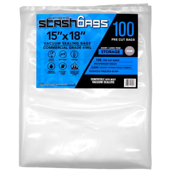 Symbys StashBags – Pre-Cut Vacuum Seal Bags, Clear - 15 in x 18 in (Pack of 100)