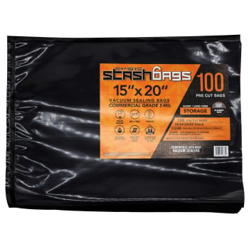 Symbys StashBags – Pre-Cut Vacuum Seal Bags, Black & Clear - 15 in x 20 in - Pack of 100 (Case of 5)